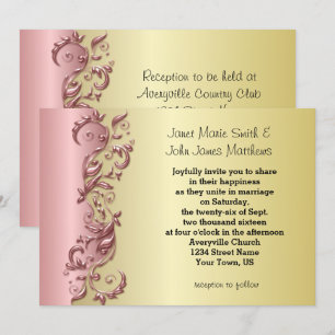 Elegant Rosa Mauve & Guld Florid Bröllop Inbjudningar