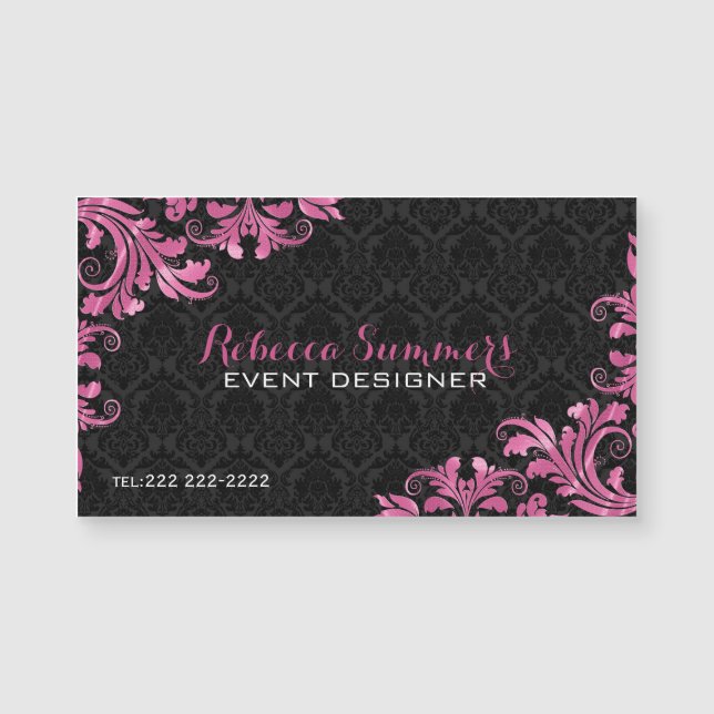 Elegant Rosa Metall Snöre Black Damasks (Framsida)