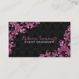 Elegant Rosa Metall Snöre Black Damasks Visitkort