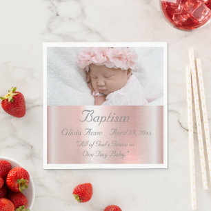 Elegant Rosa Metallic Photo Namn Flicka Baptism Pappersservett