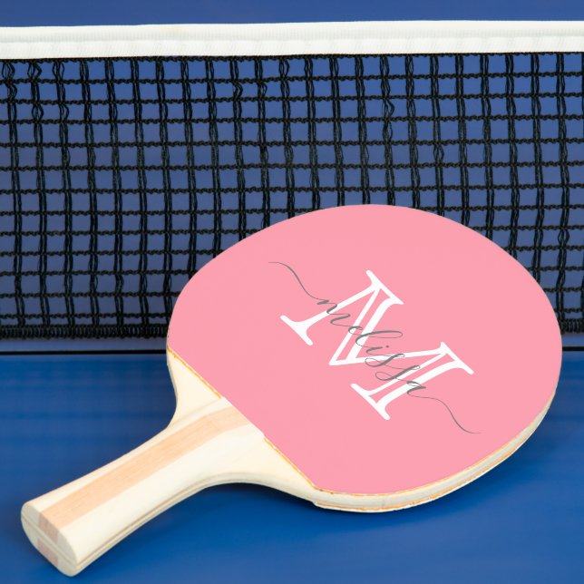 Elegant Rosa Minimal Namn och Monogram Pingisracket (Insitu)