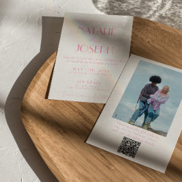 Elegant Rosa Minimalistisk Bröllopsfoto QR-kod Inbjudningar
