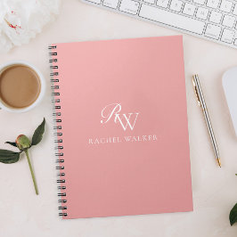 Elegant Rosa Minimalistisk Monogram Anteckningsbok