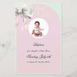 Elegant rosa mintbåge dop för babyflicka meny