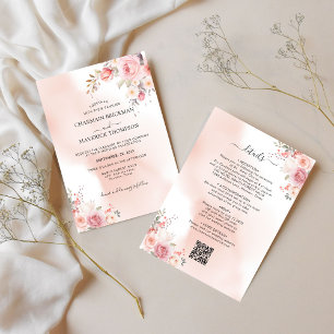 Elegant Rosa Mist Blommigt Budget Bröllop Inbjudningar
