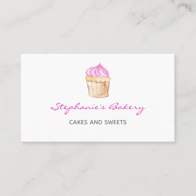 Elegant Rosa Modern Cupcake-bageri Visitkort (Framsida)