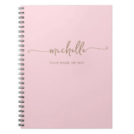 Elegant Rosa Modern Guld Script Monogram Namn Anteckningsbok