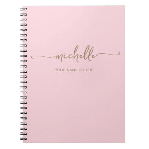 Elegant Rosa Modern Guld Script Monogram Namn Anteckningsbok