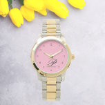 Elegant Rosa Modern Initial Monogram Armbandsur<br><div class="desc">Öka stil med den här eleganten, med en anpassade som återspeglar din unika identitet. Du kan placera en valfri namn på bevakningen och anpassa den så att den skapar den som ett omhuldat tillbehör för alla tillfälle. Bygg upp perfektens blandning av sofistikering och individualitet på alla sätt. Lägg till det...</div>