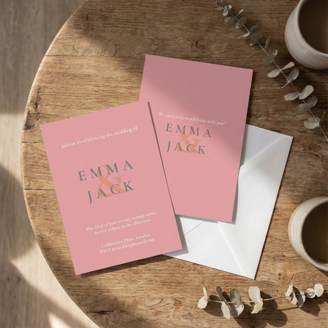 Elegant  Rosa Modern och bröllop Inbjudningar (Elegant Blush Pink Modern ampersand wedding Invitation.)