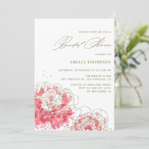 Elegant Rosa Modern Peonies Blommigt Möhippa Inbjudningar