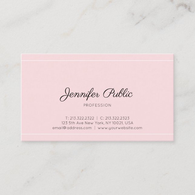 Elegant Rosa Modern Professionell Script Plain Lux Visitkort (Framsida)