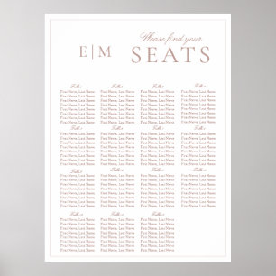 Elegant Rosa Modern Script Monogram Bröllop-säte Poster