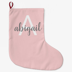 Elegant Rosa Modern Snyggt Monogram Namn Stor Julstrumpa