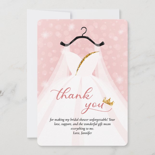 Elegant Rosa & Möhippa Bröllop Dress Tack Kort (Framsida)