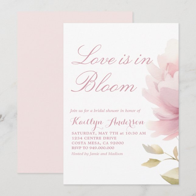 Elegant  Rosa Möhippa Peony Inbjudningar (Fram/baksida)