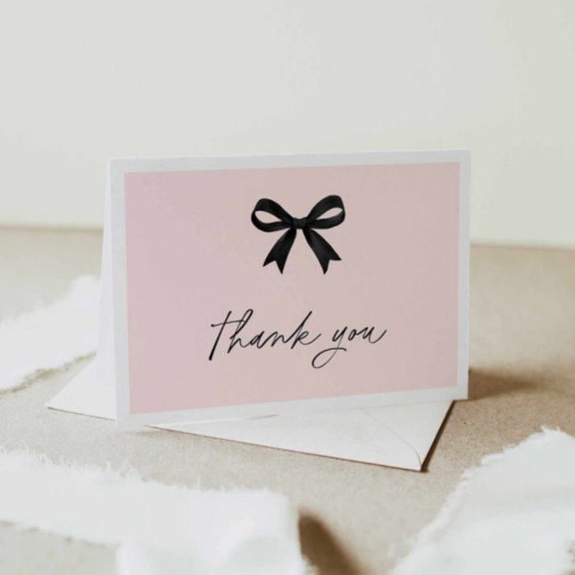 Elegant Rosa Möhippa Tack för ditt kort (Pink Bow Bridal Shower thank you folded card)