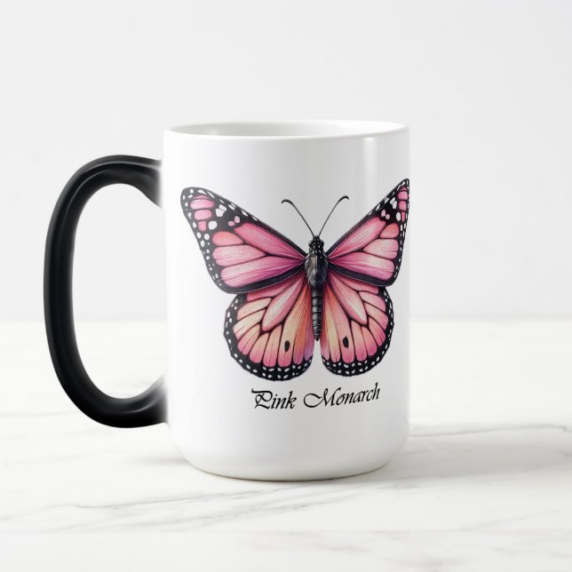 Elegant Rosa Monark Fjärilslindning  Magisk Mugg (Vänster)