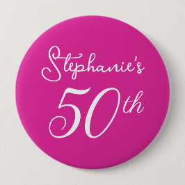 Elegant Rosa Monogram 50:e Födelsedagsfesten Knapp