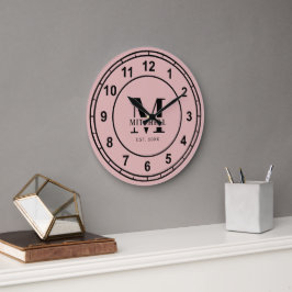 Elegant Rosa Monogram Anpassad Familjenamn Stor Klocka