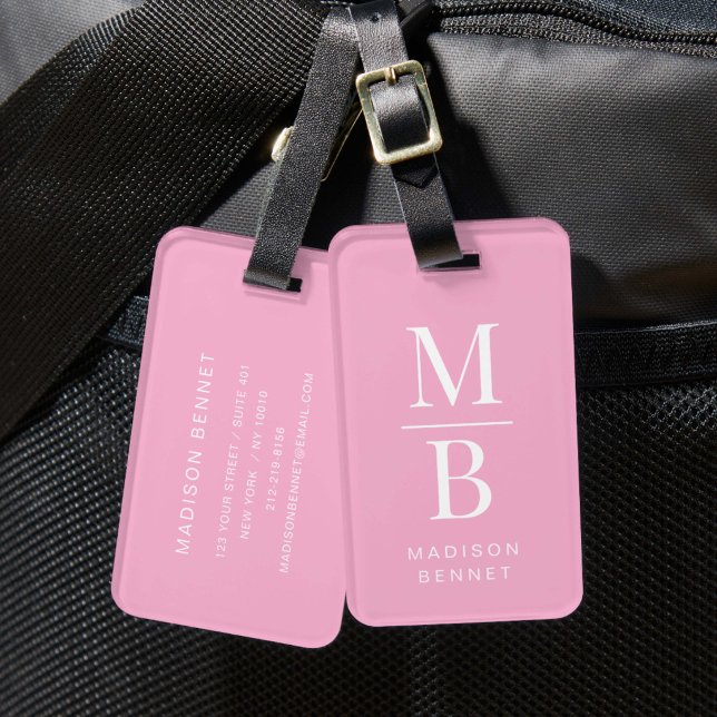 Elegant rosa monogram bagagebricka (Elegant Pink Monogram Luggage Tag)