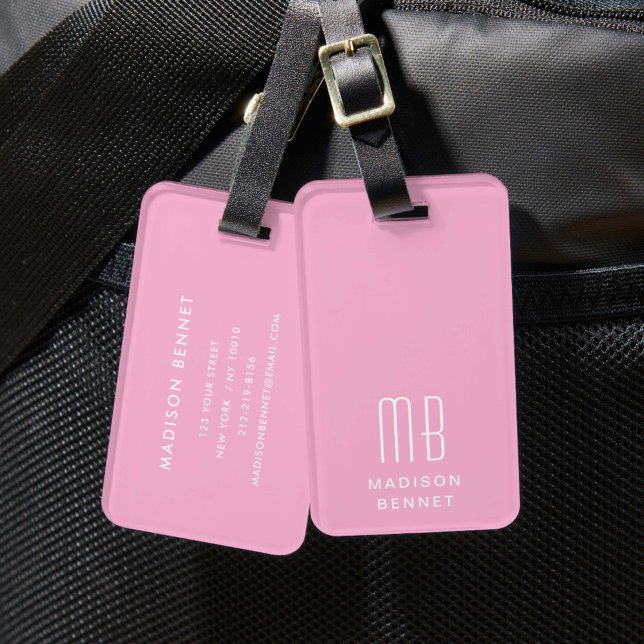 Elegant rosa monogram bagagebricka (Elegant Pink Monogram Luggage Tag)