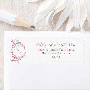 Elegant Rosa Monogram Bröllop Returadress Etikett