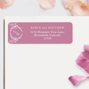 Elegant Rosa Monogram Bröllop Returadress Returadress Etikett