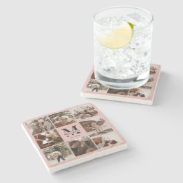 Elegant Rosa Monogram Initial Family Namn & Photo Stenunderlägg