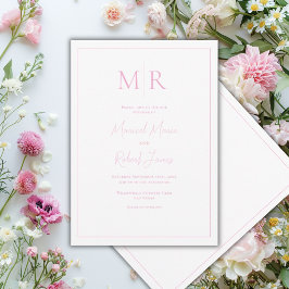 Elegant Rosa Monogram Modern Bröllop Inbjudningar