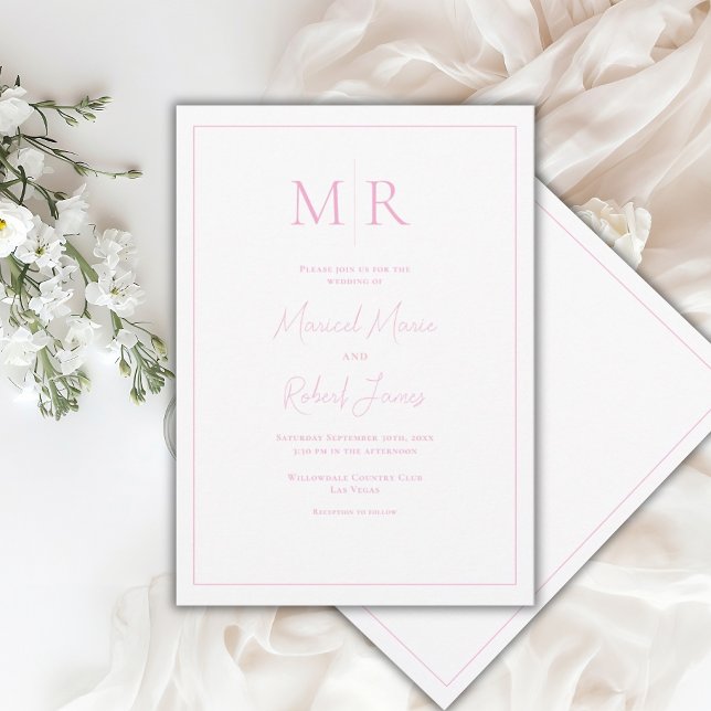 Elegant Rosa Monogram Modern Bröllop Inbjudningar (Skapare uppladdad)