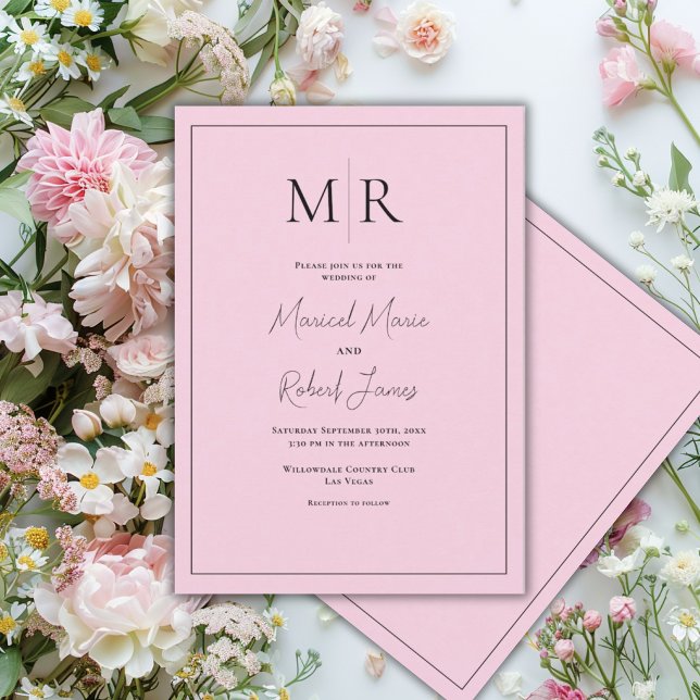 Elegant Rosa Monogram Modern Bröllop Inbjudningar (Skapare uppladdad)