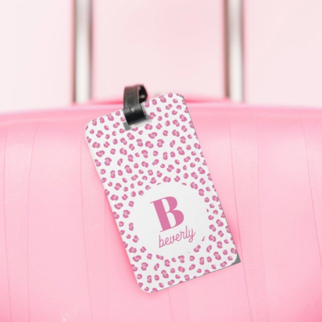 Elegant Rosa Monogram Namn Initial Bagagebricka (Skapare uppladdad)