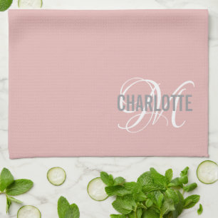 Elegant rosa monogram namn kökshandduk