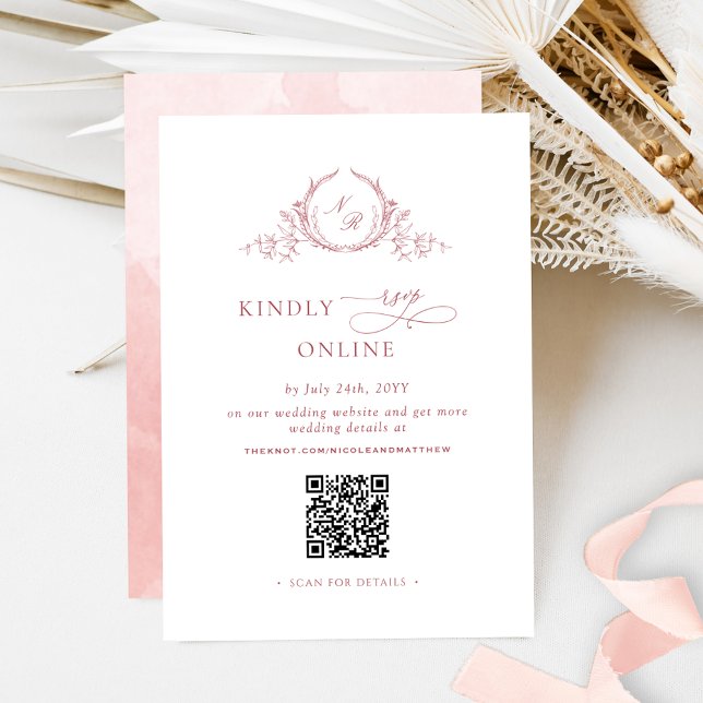 Elegant  Rosa Monogram OSA Online QR-kod Tilläggskort (Skapare uppladdad)