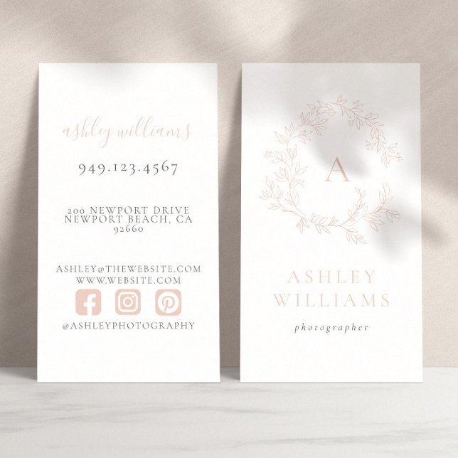 Elegant Rosa Monogram Professionell Blommigt Vapen Visitkort (Business Card!)