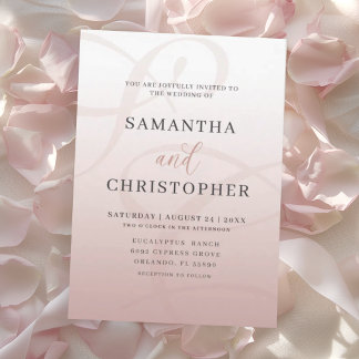 Elegant rosa monogram skrift bröllop inbjudningar