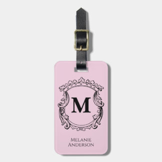 Elegant rosa monogram stämpel bagagebricka