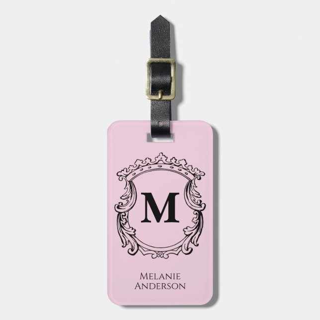 Elegant rosa monogram stämpel  bagagebricka (Vertikal Framsida)