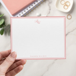 Elegant rosa monogram två ramar anteckningskort