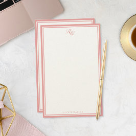 Elegant rosa monogram två ramar brevpapper