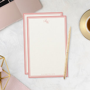 Elegant rosa monogram två ramar brevpapper