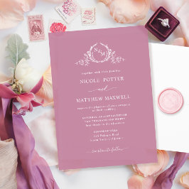 Elegant Rosa Monogram Utandning Bröllop Inbjudningar