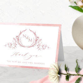Elegant Rosa Monogram, vattenfärgen Bröllop Tack Kort