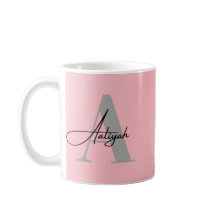 Elegant rosa monogramm anpassad namn kaffemugg