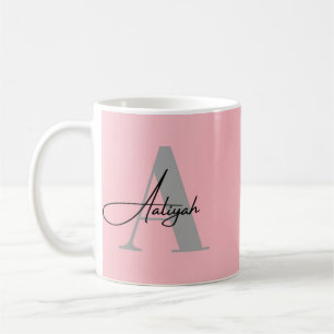 Elegant rosa monogramm anpassad namn kaffemugg