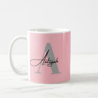 Elegant rosa monogramm anpassad namn kaffemugg