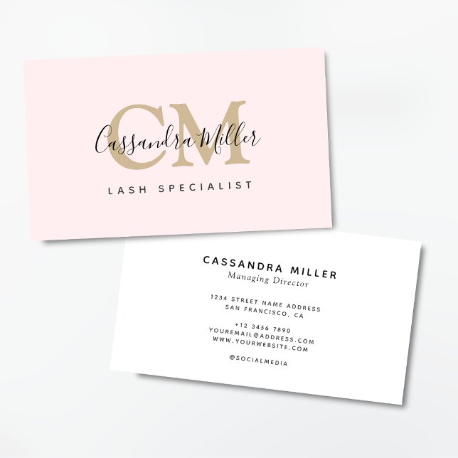 Elegant  Rosa Monogrammed Namn Professionell Visitkort (Monogram logo Beauty Specialist business card)