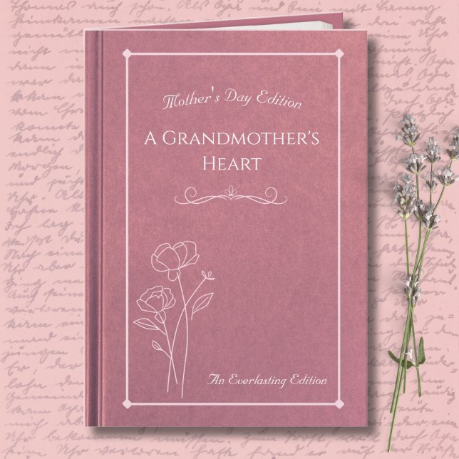 Elegant Rosa Mormor Mors Dags Saga Bok Kort (Stylish pink floral storybook card for Grandmother with elegant typography)