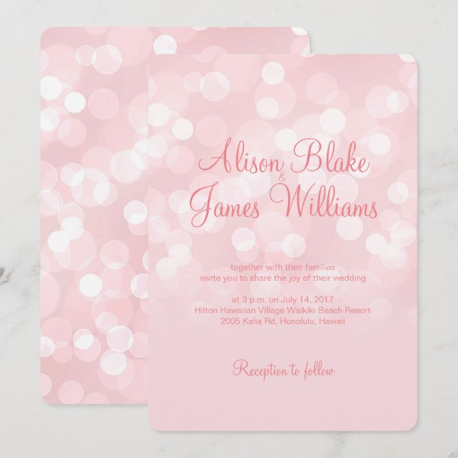 Elegant rosa mousserande bokek bröllopsinbjudan inbjudningar (Fram/baksida)